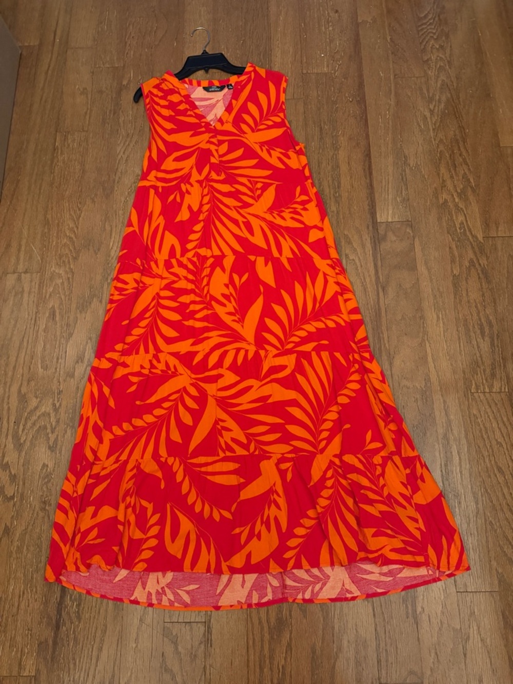 Vibrant Red & Orange Tropical Maxi Dress